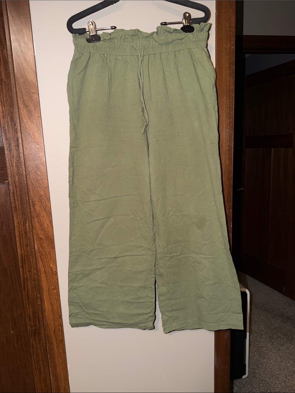 Source Unknown Olive Green Wide-Leg Paperbag Waist Pants